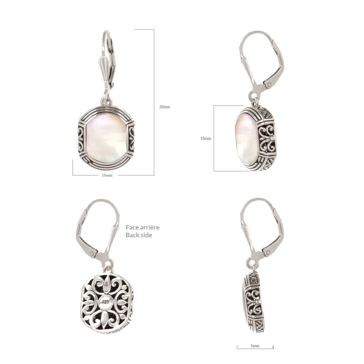 Mother of Pearl White Earrings. Silver. Best Selling French Brand, Aden Bijoux
