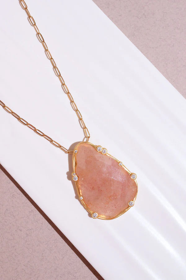 Best Selling USA Brand. Rare Matters. Strawberry Quartz Teardrop Gemstone Pendant Necklace. Sustainable Jewelry