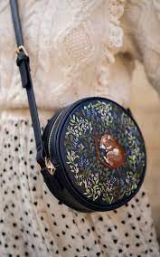 Fable England. Chloe Giordano Embroidered Navy Dormouse Saddle Bag.