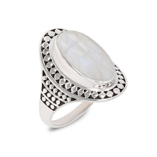 Moonstone White Mother of Pearl Ring. Silver. Best Selling French Brand, Aden Bijoux.