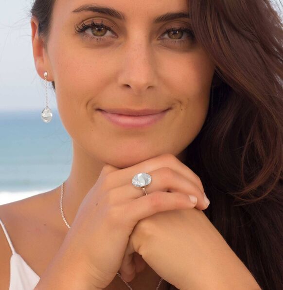 Mother of Pearl White Ring. Silver. Best Selling French Brand, Aden Bijoux.