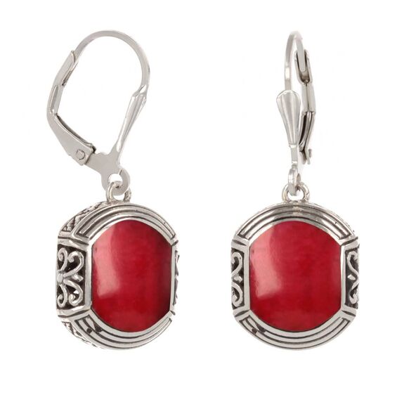 Mother of Pearl Red Earrings. Silver. Best Selling French Brand, Aden Bijoux.