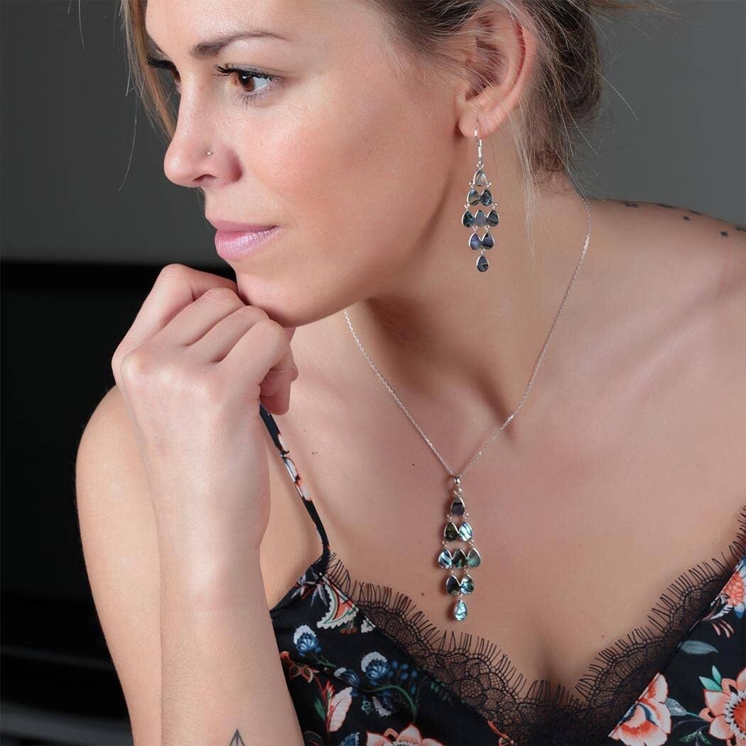 Mother of Pearl Jewelry - Emerald-like Necklace. Silver. Best Selling French Brand, Aden Bijoux.