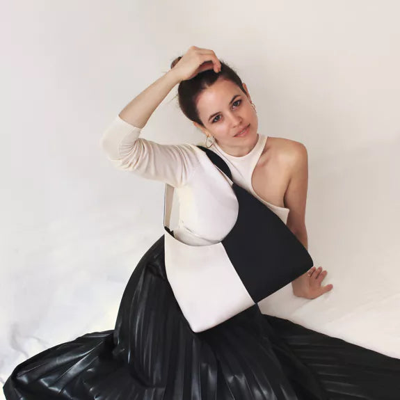 Reliee Bags. Maxi Bea Vegan Black and White Handbag.