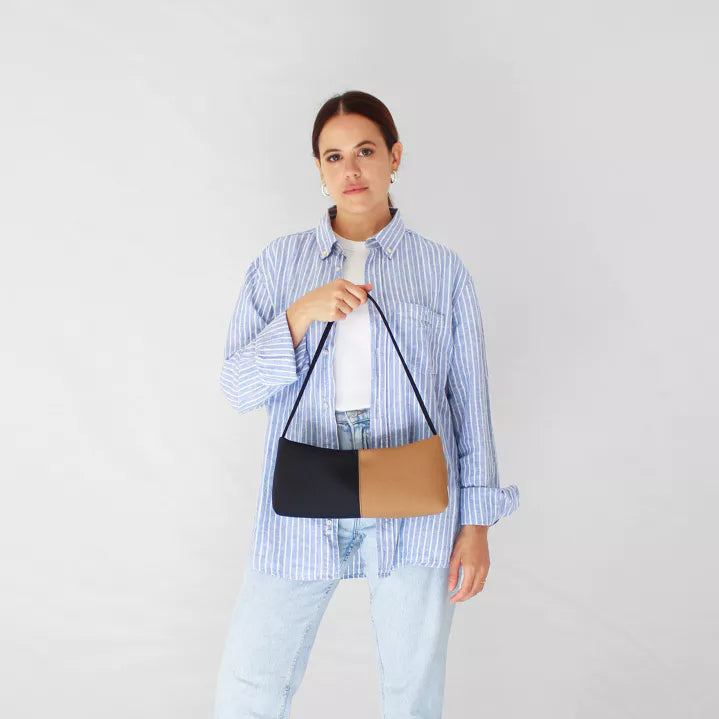 Reliee Bags. Gemma Sepia Vegan Leather Black & Tan Handbag.