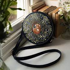 Fable England. Chloe Giordano Embroidered Navy Dormouse Saddle Bag.