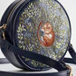 Fable England. Chloe Giordano Embroidered Navy Dormouse Saddle Bag.