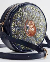 Fable England. Chloe Giordano Embroidered Navy Dormouse Saddle Bag.