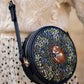 Fable England. Chloe Giordano Embroidered Navy Dormouse Saddle Bag.