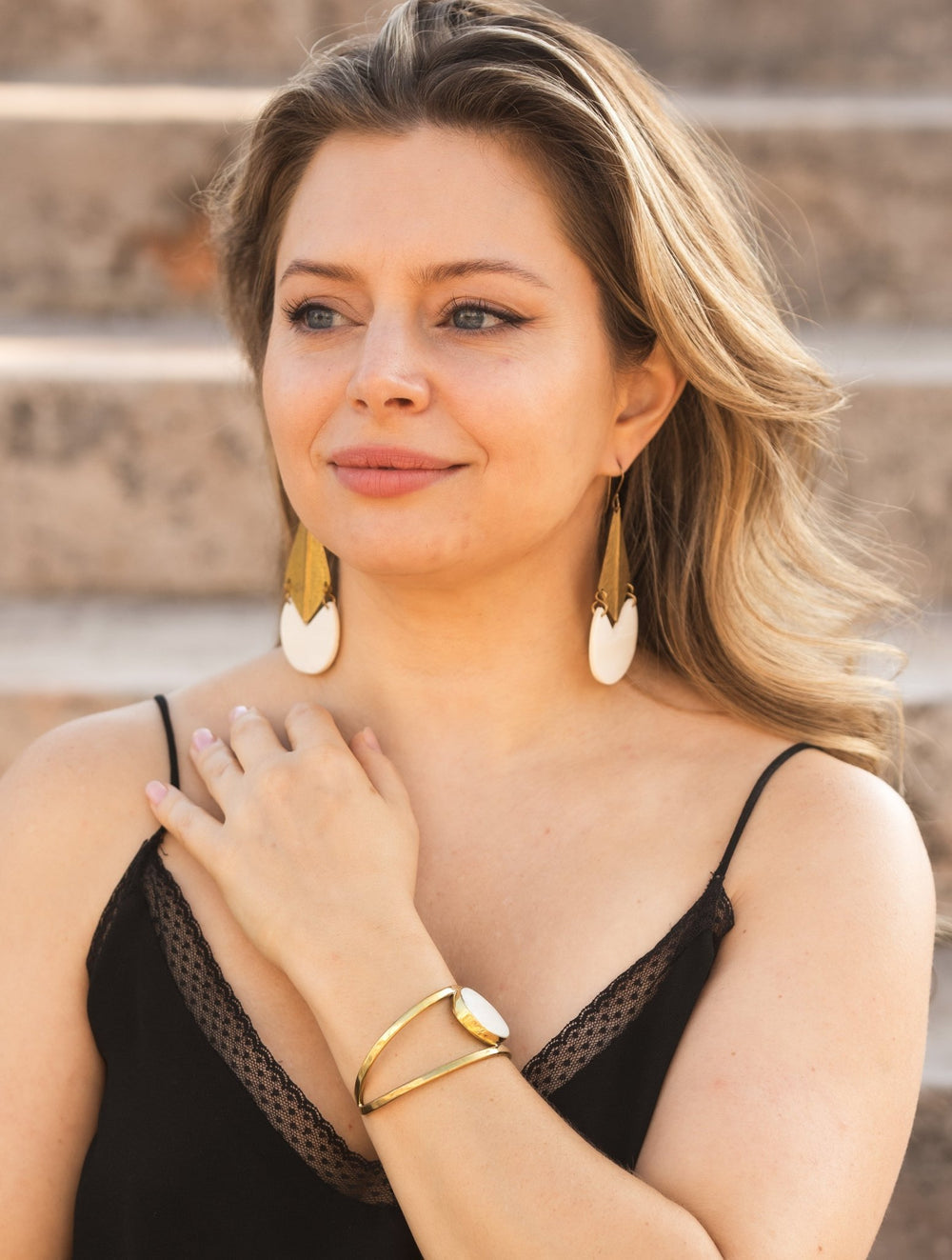 Best Selling Kenyan Brand, Gold Plated White Bora Earrings By Lamu Jewelry.