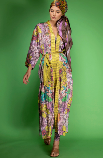 Nuvula. Golden Floral Satin Kimono